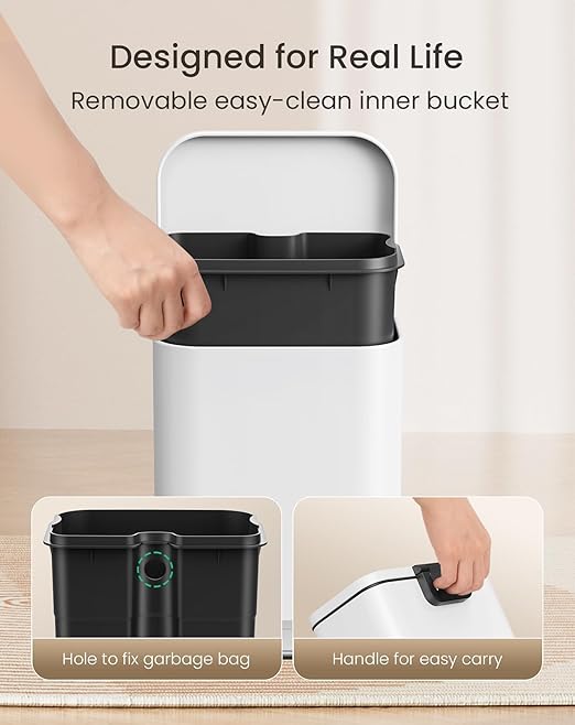 Cesun Small Bathroom Trash Can with Lid-1.3 Gal Outdoor Stainless Steel Garbage Can for Dog Poop with Anti-Slip Base for Bathroom Bedroom Office RV Living Room White