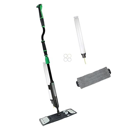 Unger Commercial Excella 18 Floor Cleaning Pocket Mop Kit - Adjustable Height Liquid Dispensing System 2 Microfiber Pads and Refillable Bottles - EFKT5