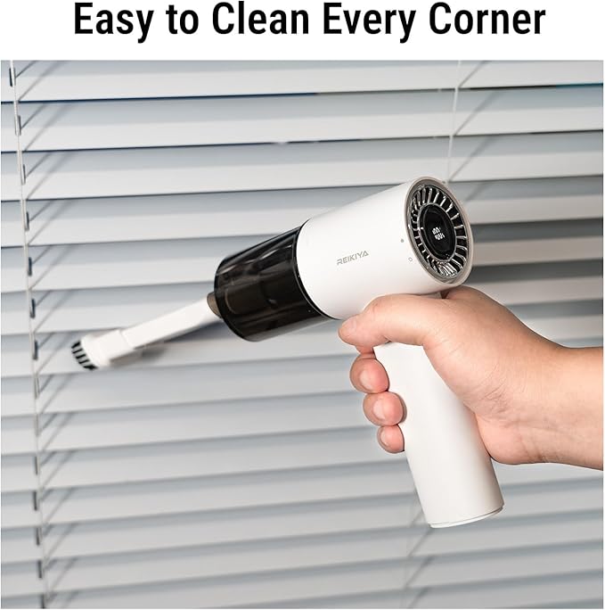 REIKIYA 14KPA High Power Mini Car Vacuum Computer Keyboard Cleaner and Blower Cordless Portable Handheld Vacuum &amp Compressed Air Duster 2in1 with Green LED Light&amp Multi-Nozzles for Car Home Of