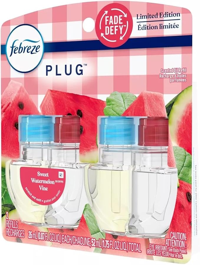 Generic Febreze Plug with Fade Defy Technology Air Freshener - Sweet Watermelon Vine - ((2) Count of 0.87 fl oz Refills) Clear