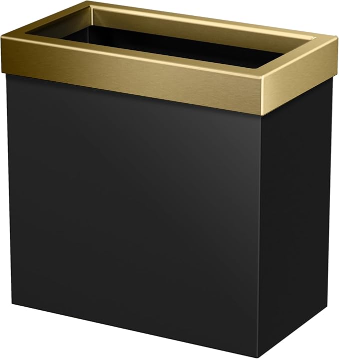 Gatco Small Bathroom Trash Can With Lid Rectangle 3 Gallon Stainless Steel Wastebasket Under Sink Matte Black And Brushed Brass For Bathroom Bedroom Office (1938)