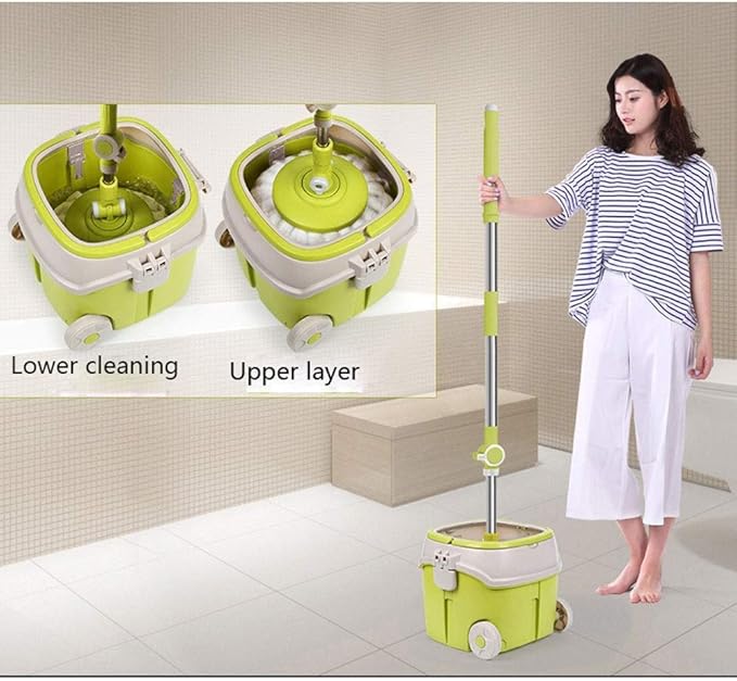 MopSpin Bucket Floor Cleaning System with Extended Adjustable Handle and Microfiber Pads