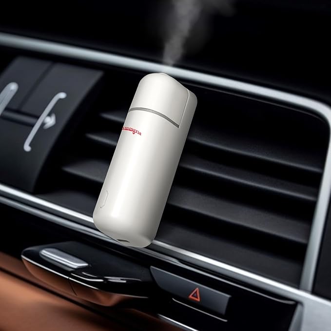 Car Air Freshener Diffuser Motion Sensor Waterless Essential Oil Diffuser for Car USB Rechargeable Air Freshener with 6 Refill Scent（Hilton/Sandwood/WhiteTea/Diamond/GreenBamboo/Pachuli