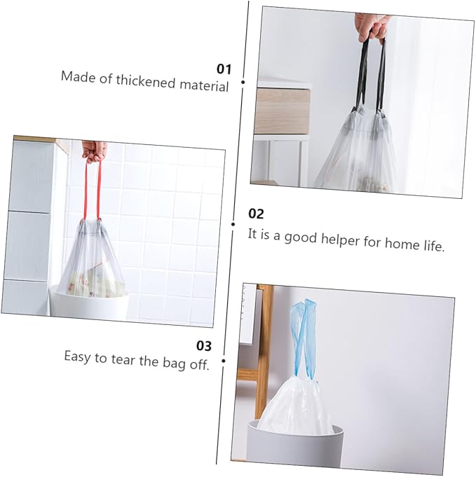 CHILDWEET Drawstring Trash Bags 90pcs Disposable Garbage Bags with Handles for Kitchen and Household Waste Disposal Random Color