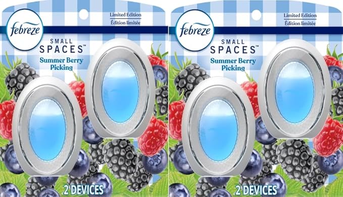 Generic Febreze Small Spaces Plug in Air Freshener Alternative for Home Heavy Duty Odor Eliminator for Strong Odor 4 Count (Pack of 1) (Summer Berry)