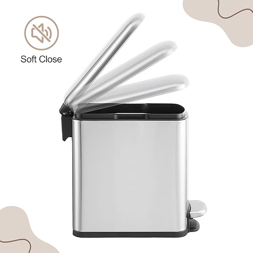 LinTimes 1.6 Gallon Slim Bathroom Trash Can 6 Liter Stainless Steel Small Garbage Can with Lid and Removable Inner Bucket for Bedroom Toilet Office