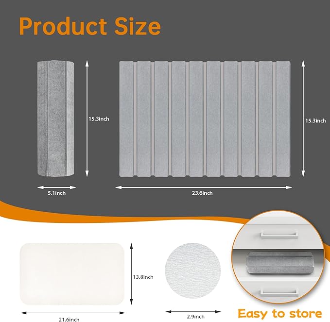 Stone Dish Drying Mat for Kitchen Counter 24x16 Collapsible Large Stone Dish Drying Mat Eco-Friendly Absorbent Diatomaceous Earth Mats for Cups Dishes Bottles(Medium grey)