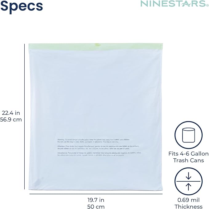 Ninestars Extra Strong White Trash Bags with Drawstring Multiple Sizes 90 Count Kitchen Drawstring trash bags 90 Trash Bags (6 Gallon 120 ct)