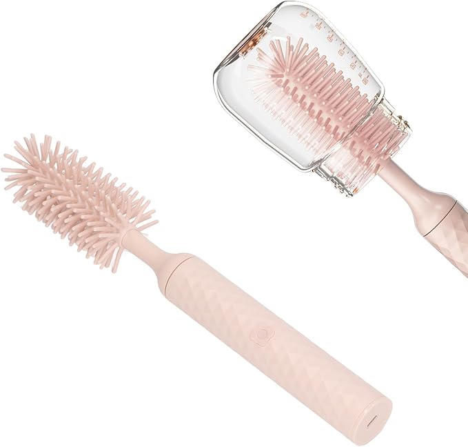 Garosa Electric Bottle Brush Electric Cleaning Brush Set Bottle Brush Pacifier Brush Straw Brush Pacifier Cleaning 2 Speeds Rotating Silicone (Pink)