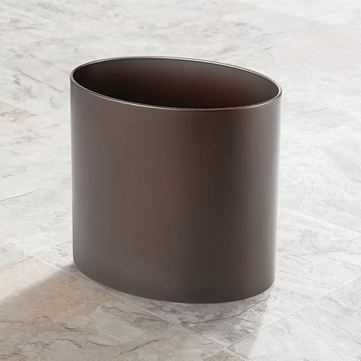 mDesign Stainless Steel Metal Oval Trash Can 7.9 Liter/2.09 Gallon Wastebasket Garbage Basket Bin for Bathroom Bedroom Kitchen Home Office Holds Waste and Recycle Mirri Collection Bronze