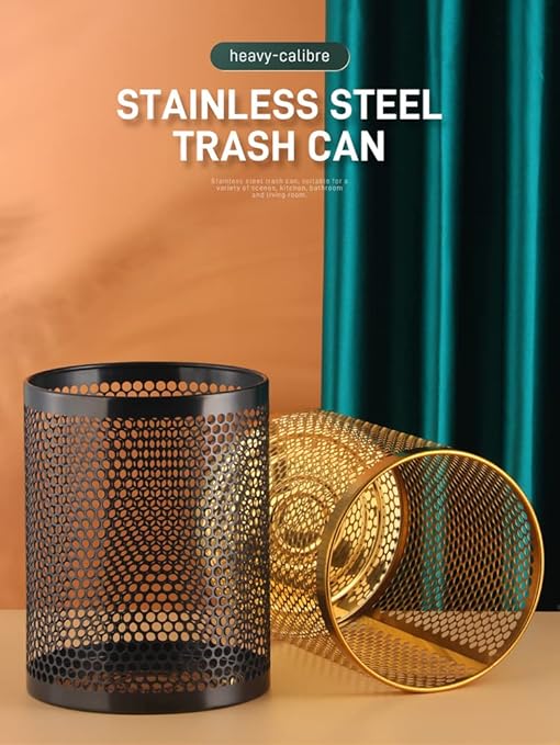 Mesh Wastebasket Round Mesh Stainless Steel Wastebasket Trash Can Recycling Bin for Home Office Bathroom Bedroom &amp Kitchen 3.5 Gallon / 12L 11 H x 10 D Garbage Can -Rainbow Color