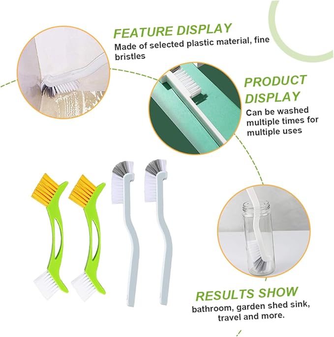 8pcs Bathtub Deep Cleaning Brush Double Corner Brush Grout Cleaner for Cleaning of Sinks Tiles and Hard Reach Areas Flexible Bristles for