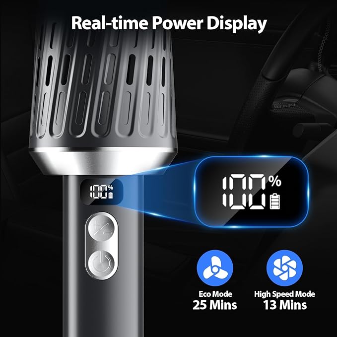 Handheld Vacuum Cordless 25000Pa Car Vacuum 3-in-1 Handheld Vacuum Includes Smart Display and Charging Base Hand Vac Cordless Rechargeable One-Touch Empty for Home/Pet/Car (Silver)