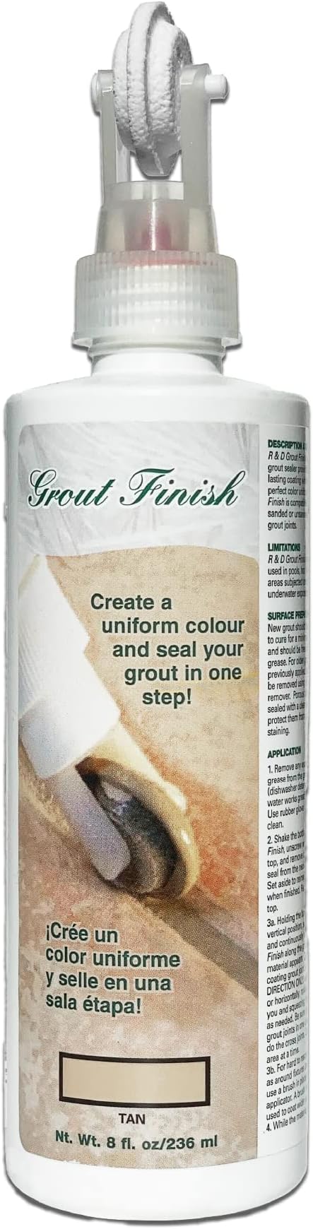 Kit - The Professional's Choice - Color and Seal Grout - Prevents Stains and Creates Easy to Clean Grout - 8oz Bottle Wheel applicator Brush applicator and Scrub pad (Tan)