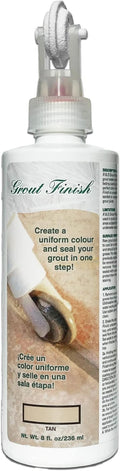 Kit - The Professional's Choice - Color and Seal Grout - Prevents Stains and Creates Easy to Clean Grout - 8oz Bottle Wheel applicator Brush applicator and Scrub pad (Tan)