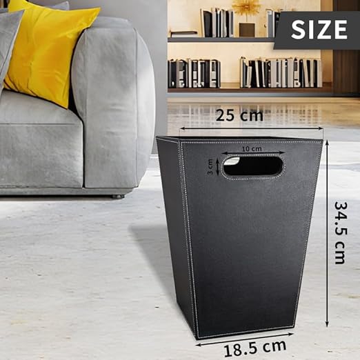 GORESE Pu Leather Trash Can for Bedroom 16L/4.2 Gallon Office Wastebasket with Handles for Near Desk Black Bathroom Garbage Cans for Home Decorative Square Waste Basket Bin for Dorm Easy to Clean
