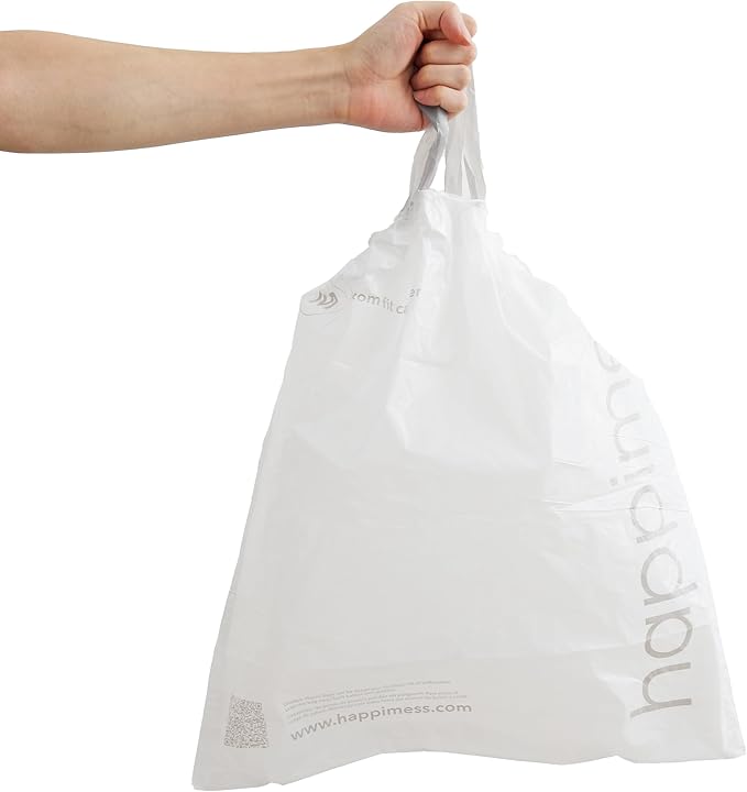 happimess HPM3000M-WHITE 200-Count 4 Gallon Drawstring Unscented Trash Can Liner for Business Home Kitchen Commercial and Industrial White (4-Rolls of 50 Liners)