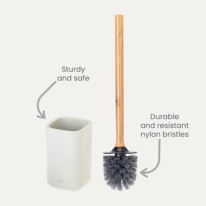 Vigar Zense Toilet Brush and Holder Set Toilet Bowl Brush with Polyresin Stone Holder Bathroom Sets for Bathroom Decor and Accessories Light Gray