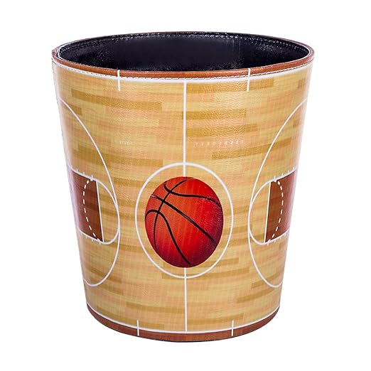 10L/2.64 Gallon Trash Can Decorative Waste Basket PU Leather Waste Paper Basket Waterproof Garbage Can for Bathroom Bedroom Office Kitchen and Living Room - Basketball