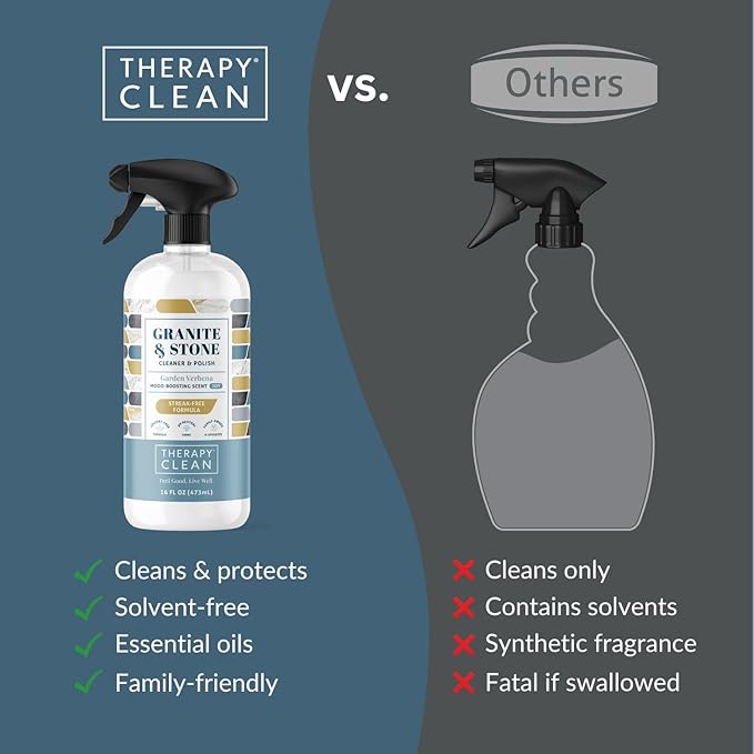 Therapy Granite Countertop Cleaner &amp Polish (2 Pack - With Microfiber) - pH Neutral Marble Cleaner Soapstone Quartz Stone Quartzite Slate Limestone Corian Laminate
