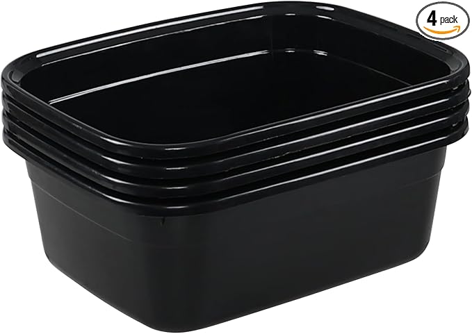 14 Quart Rectangular Plastic Washing Basins Plastic Dishpans for Sink Black 4 Packs