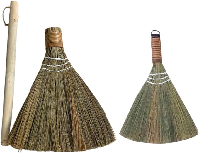 2pcs Hand-Woven Soft Broom with Detachable Handle Small Manual Desk Cleaning Brush for Indoor Dusting Portable Rustic Sweeper for Home and Farmhouse