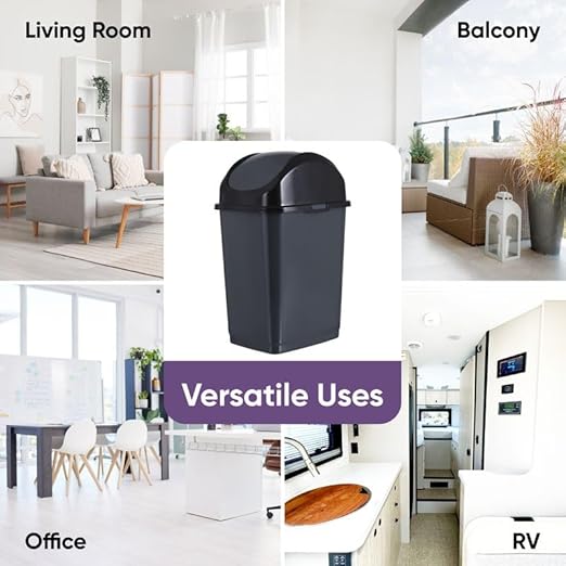 Superio Kitchen Trash Can with Swing Top Lid 9 Gallon Slim Waste Bin 37 Qt Sturdy Plastic Garbage Can Medium Recycling Bin for Office Bathroom Under Counter Dorm Bedroom (Dark Grey-2 Pack)
