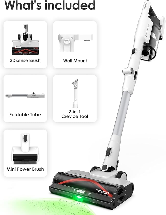 Tineco Cordless Stick Vacuum Cleaner 185W Suction1L Larger Dustbin 3DSense Power Brush PureCyclone Tech Easily Tackles Large Debris