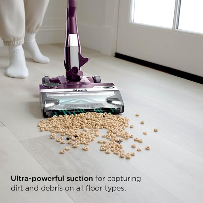 Shark POWERDETECT Ultra-Light Corded Stick Vacuum with DuoClean Technology Self-Cleaning Brushroll for No Hair Wrap Anti-Allergen Complete Seal and Odor Neutralizer Technology Purple HZ4001AMZ