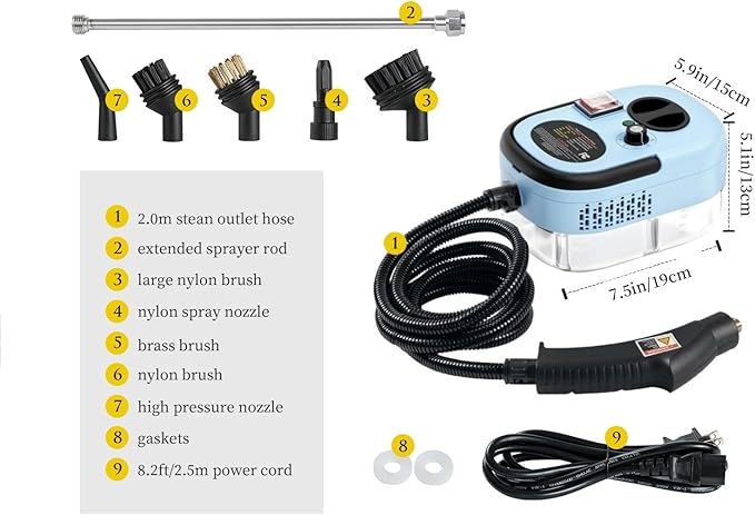 7 in 1 Steam Cleaner 2500W High Pressure Steamer for Cleaning Car Steamer Handheld Steam Cleaner for Home Use Hardwood Floor Steam Cleaner for Upholstery Kitchen Bathroom Grout (Blue)