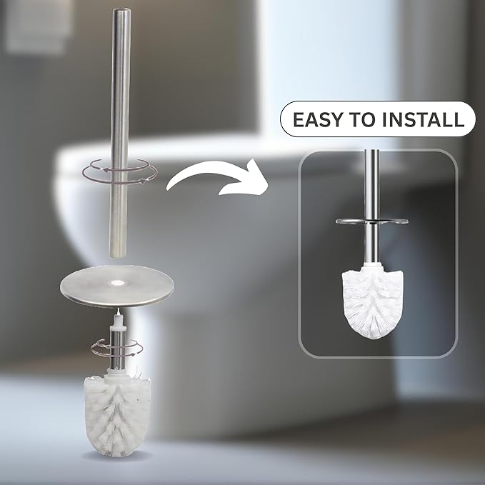 Escenzy Modern Toilet Brush and Holder Set Mosaic Glass | Non-Rustic Stainless Steel | Practical &amp Decorative Toilet Bowl Brush and Holder | Luxury Silver Glitter Bathroom Accessories