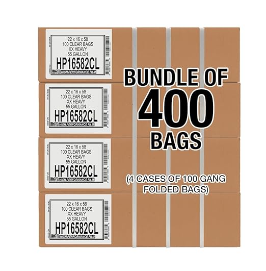 Aluf Plastics 55-60 Gallon 2 MIL (equivalent) Thick Clear Heavy Duty Trash Bags - 38 x 58 - Pack of 400 - For Recycling Kitchen Contractor &amp Outdoor