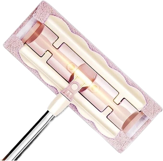Compatible for Flat Mop Stainless Steel Handle with Reusable Washable 3Mop Cloths Floor Household Cleaning Tool(Pink)