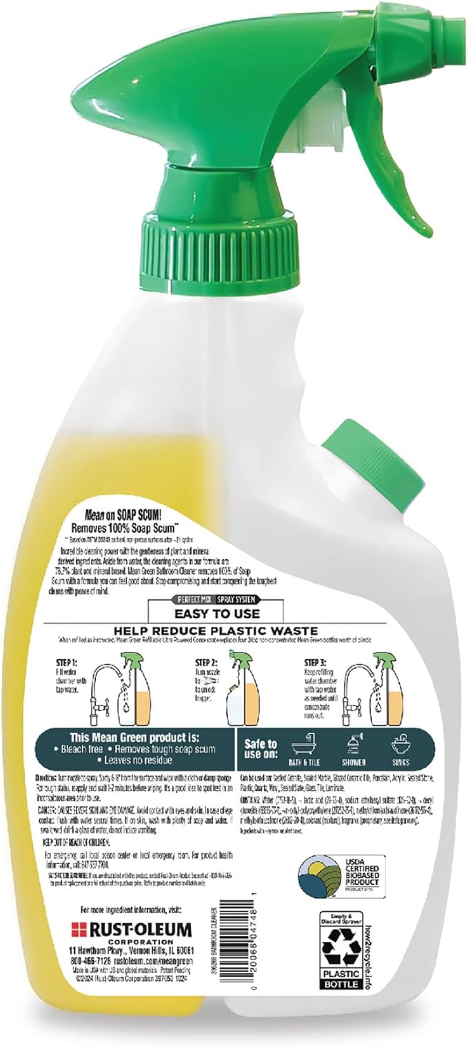 Mean Green Refillable Ultra Powered Concentrate Bathroom Cleaner Tropical Breeze 14.3 Ounce 6 Pack