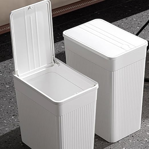 Unomor Narrow Slim Bathroom Trash Can Press Type Lid Wastebasket for Bedroom Kitchen and Office Modern Design Space-Saving Garbage Pail