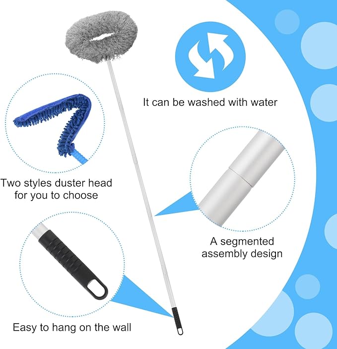 PATIKIL Ceiling Fan Cleaner Duster 12.9 to 59 2 in 1 Microfiber Duster Extendable Handle Fan Blade Cleaning Tool Removable Washable for Furniture Blind Gray