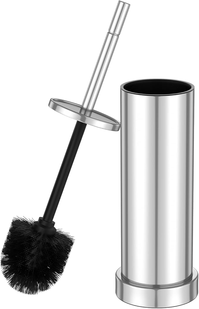 304 Stainless Steel Toilet Brush and Holder Set Heavy Duty Toilet Bowl Brush and Holder with Removable Inner Bowl Splash Protection Long Handle for Bathroom