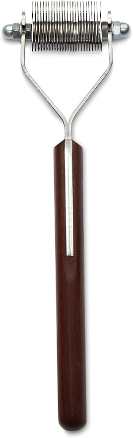 Mars Coat King Dematting Undercoat Grooming Rake Stripper Tool for Dogs and Cats Stainless Steel with Wooden Handle for Thick Coats 26-Blade Stripper for Groomers Pet Owners