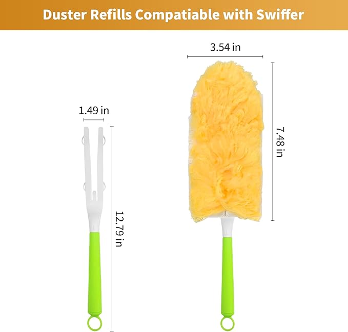 50 Pack Duster Refill for Swiffer Duster 360 Heavy Duty Duster Kit with 2 Handle Multi-Surface Disposable Dusters Refills for Cleaning Corner Furniture Car Blinds