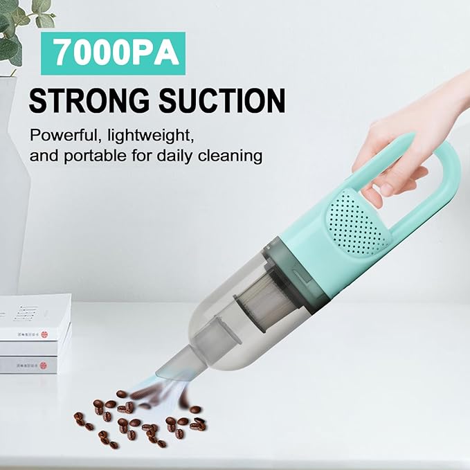 6-in-1 Lightweight Stick Vacuum Cleaner with 100W Powerful Motor Mini Portable Household Handheld Vacuum Cleaner for Domestic Hard Floors Carpets and Pet Hair(Green Cordless with Plug)