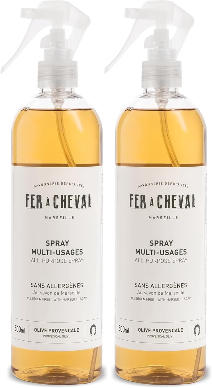 Fer à Cheval Versatile Marseille All-Purpose Spray Cleaner - Natural Provençal Olive Scent Allergen-Free 99% Natural Ingredients 500 ml/16.9 fl oz (2-Pack)