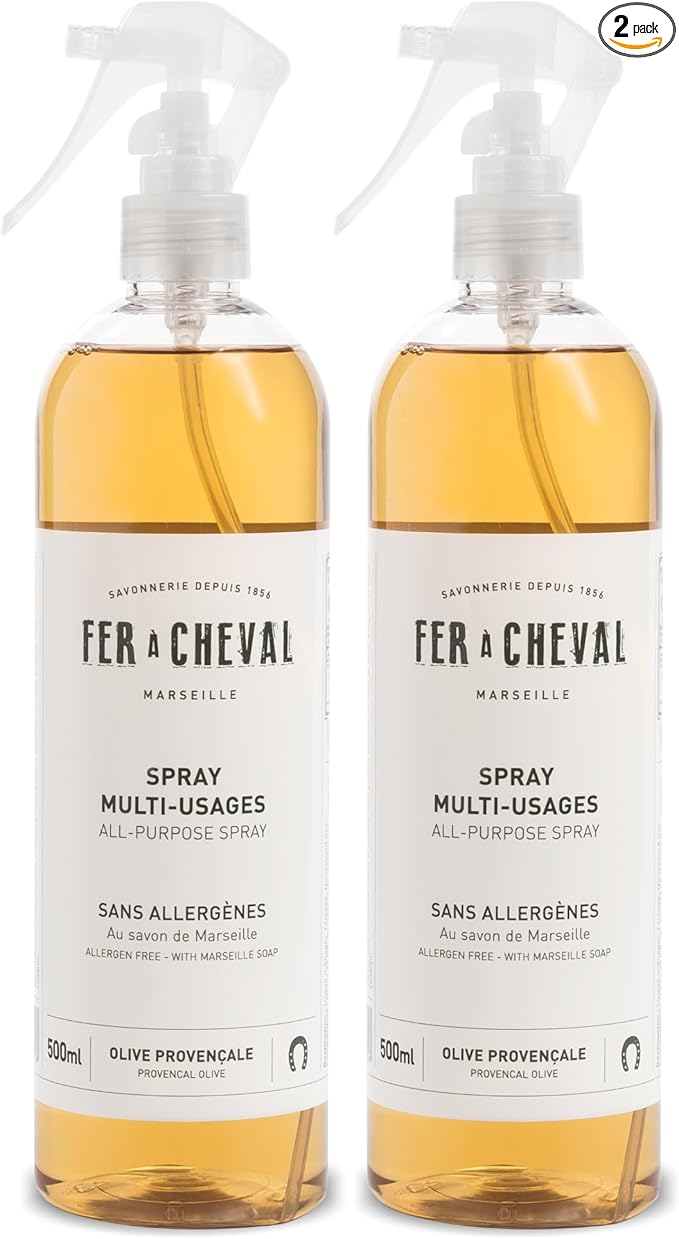 Fer à Cheval Versatile All Purpose Spray Cleaner | Provençal Olive Scent All Purpose Cleaner Spray | Allergen-Free Formula Natural Marseille Soap | 2 Pack - 500ml