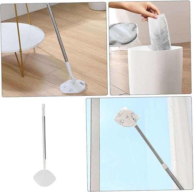 GLEAVI Rotatable Dust Mop with Reusable Dry Cloth Small Hardwood Floor Sweeper for Home Cleaning Electrostatic Triangular Mop Head for Wall and Desktop Dust Removal 1pcs Set