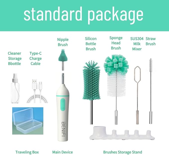 Electric Bottle Brushes Set Baby Bottle Brush Cleaner Portable Cleaning Brush Set Silicon Bottle Brushes Formula Mixer Nipple Brush Straw Brush Soap Dispenser