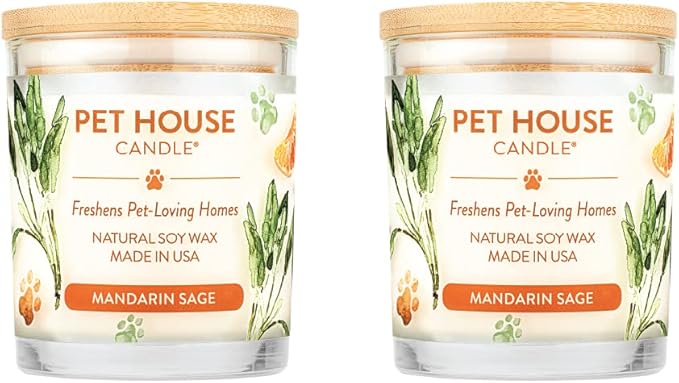 One Fur All Pet House Scented Candles Long Lasting Clean Burning Pet Friendly Candles Mandarin Sage 2 Pack