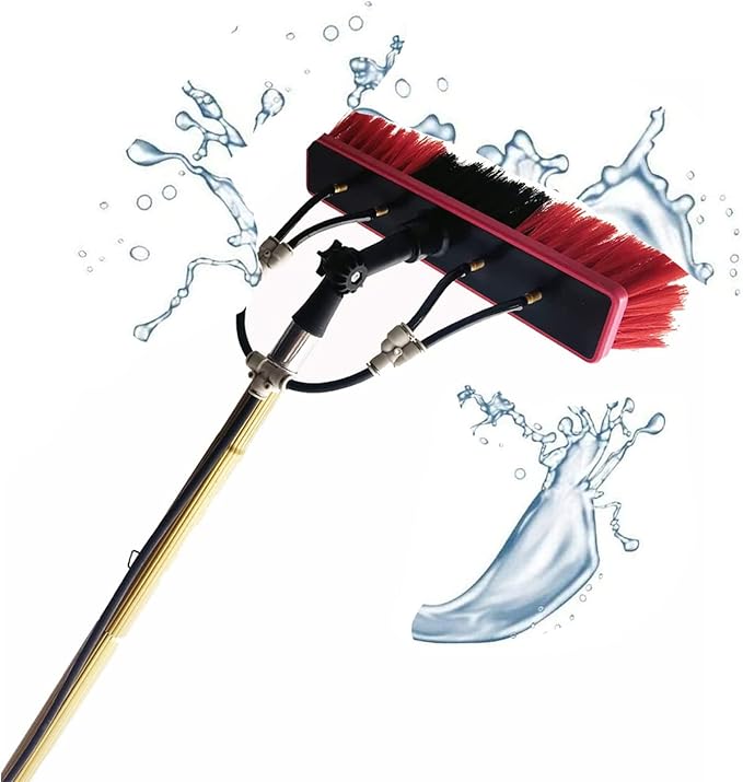 Water Fed Pole Kit Adjustable Window Cleaning Pole 180° Rotatable Brush Head Telescopic Cleaning Brush Outdoor Window Glass Washer Washing Equipment-12FT(3.6M)