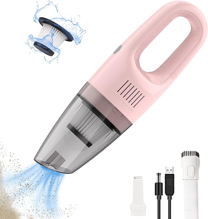 Portable Handheld Vacuum Cleaner Cordless Cleaner for Dirt Home Pet Hair Car Interior Dust Power Suction Lightweight Stylish Hand Vacuum (Pink)