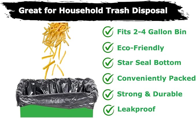 2-4 Gallon Small Black Trash Bags (440 Bags) Bathroom Garbage Bags Plastic Wastebasket Can Liners 2 Gallon 3 Gallon 4 Gallon Trash Bag for Home and Office Bins(440 Count)