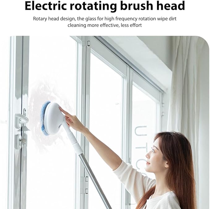 Electric Spin Scrubber Mop Cleaner Rechargeable Cordless with Adjustable Handle and Replaceable Brush Heads White - IPX7 Waterproof Long Battery Life Multi - Surface Cleaning