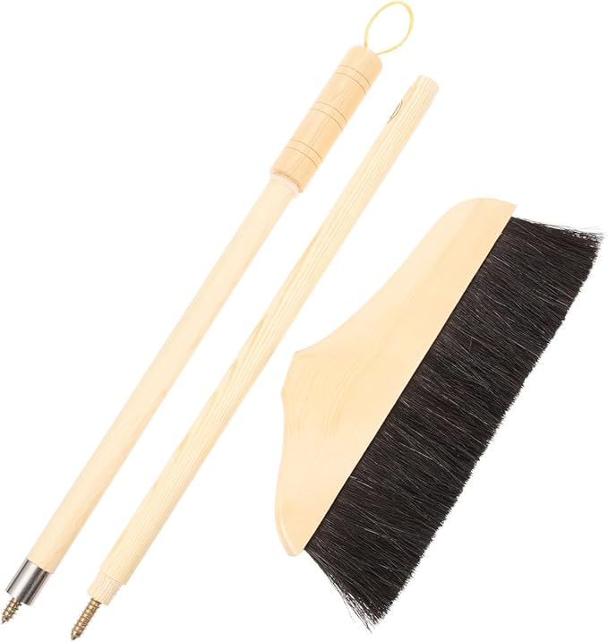 Horse Hair Broom with Long Handle: Wooden Heavy Duty Floor Broom Soft Bristle Pine Sweeper Household Cleaning Tool for Home Kitchen Office Indoor Outdoor
